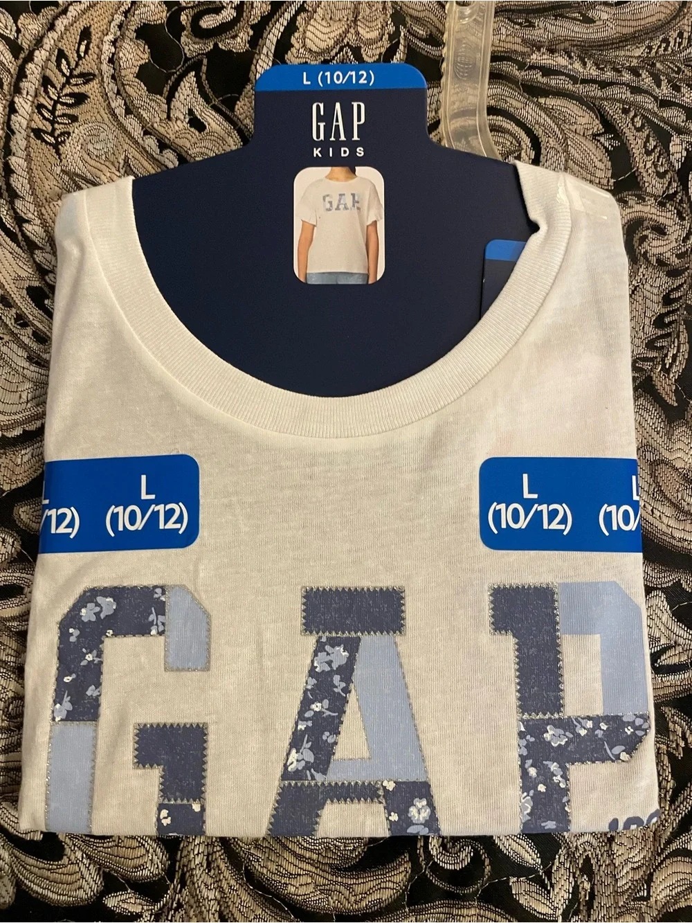 GAP Kids White Tee with Navy and Light Blue Logo Appliqué